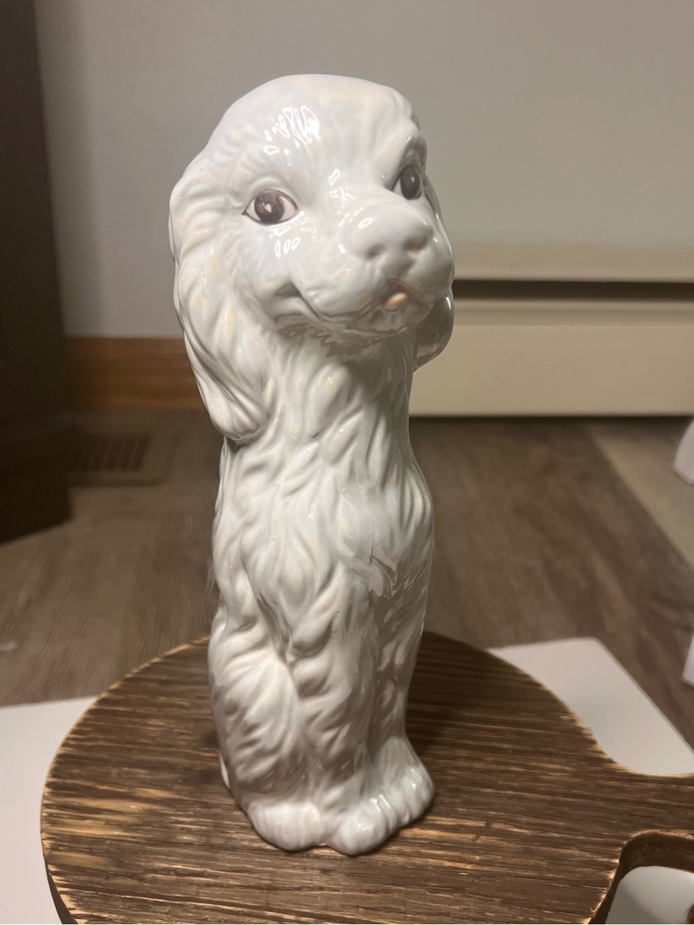 Glossy White Ceramic Dog Figurine Decorative Accent